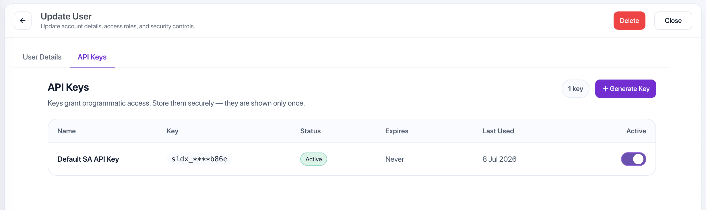 Default super admin API key