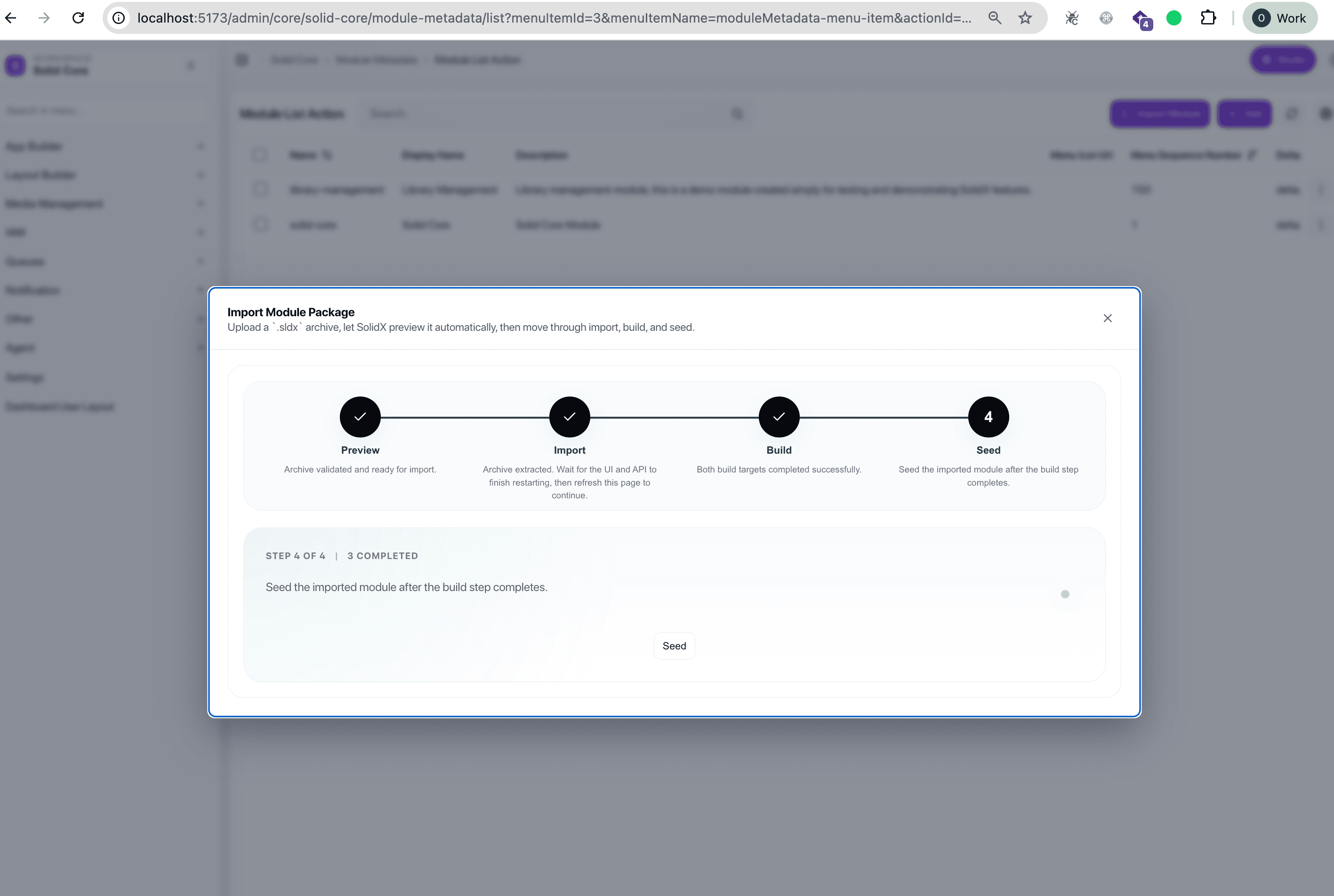 Step 3: Build in progress - running solidctl build and solidctl build --ui-only