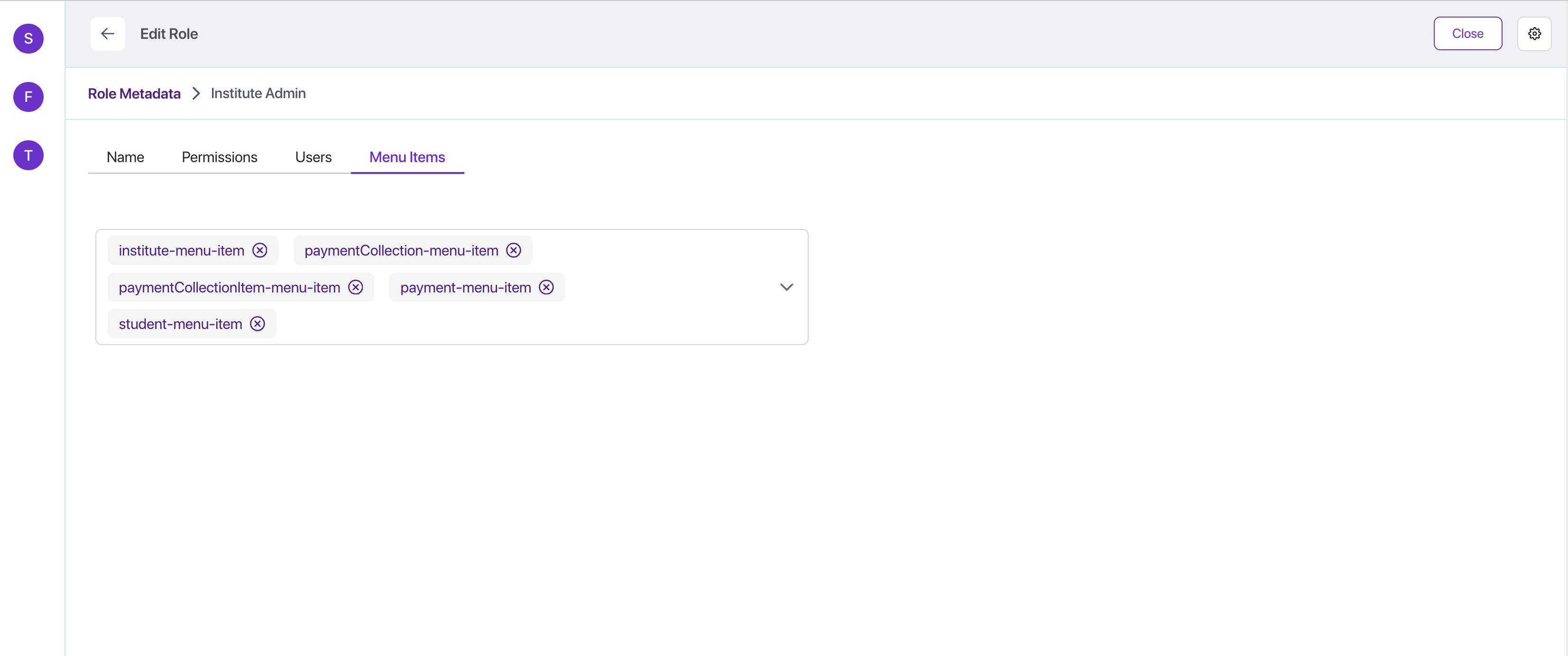 Assigning Menu Items to Role